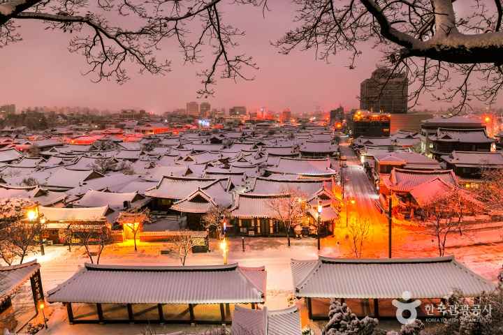 Hanok Village in Winter Dawn